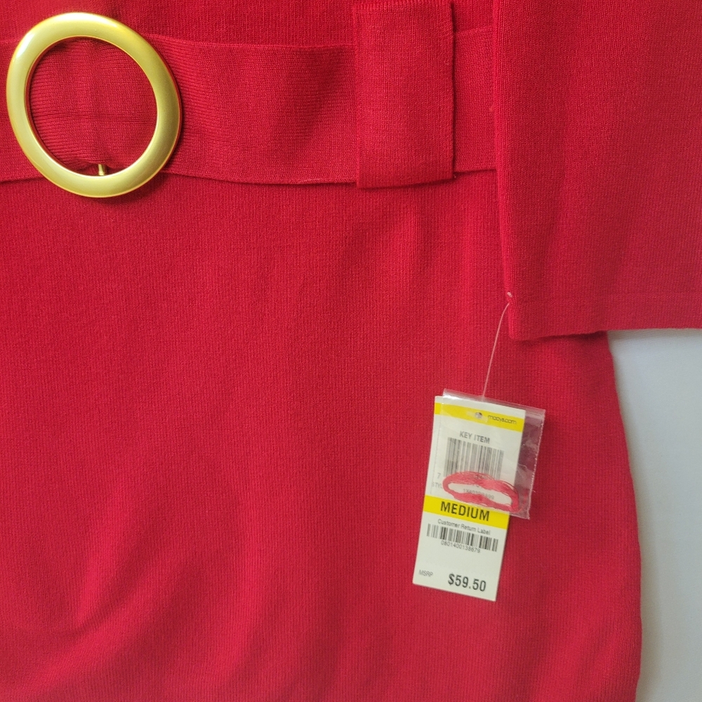 INC International Concepts Red Sheath Dress with Gold Accents - Picture 2 of 3
